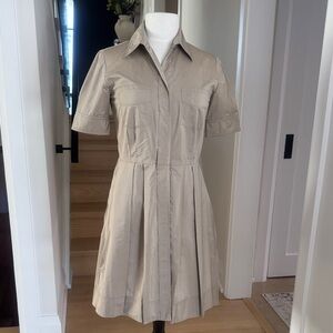 Modern Vintage Lida Baday Classic Tan Sik Blend Pleated Shirt Dress size 6/8